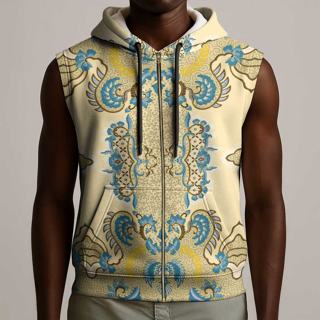Madiba Nelson Mandela Batik Sleeveless Zip Hoodie Yellow Blue Indonesia Heritage - African Pride