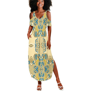 Madiba Nelson Mandela Batik Summer Maxi Dress Yellow Blue Indonesia Heritage - African Pride