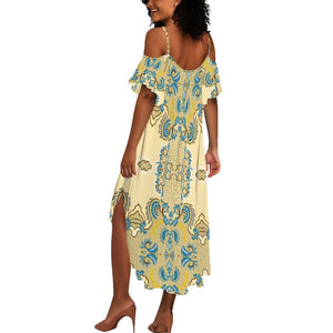 Madiba Nelson Mandela Batik Summer Maxi Dress Yellow Blue Indonesia Heritage - African Pride