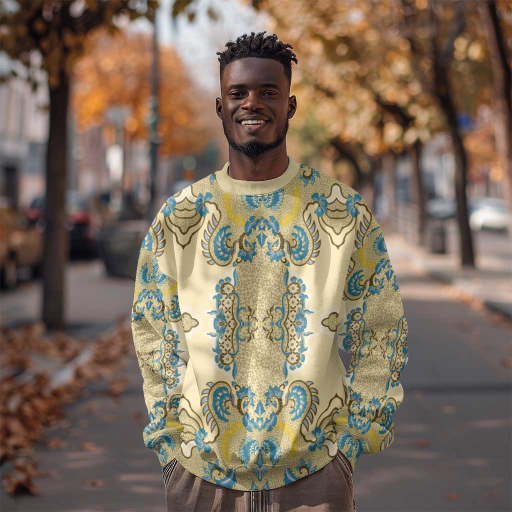 Madiba Nelson Mandela Batik Sweatshirt Yellow Blue Indonesia Heritage - African Pride