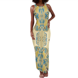 Madiba Nelson Mandela Batik Tank Maxi Dress Yellow Blue Indonesia Heritage - African Pride
