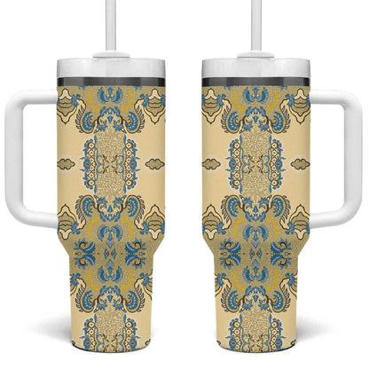Madiba Nelson Mandela Batik Tumbler With Handle Yellow Blue Indonesia Heritage LT15