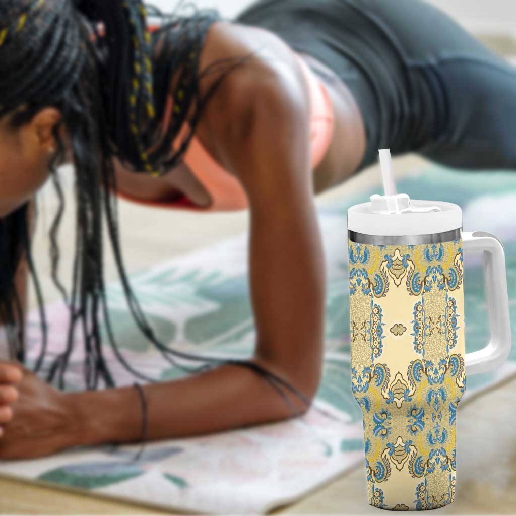 Madiba Nelson Mandela Batik Tumbler With Handle Yellow Blue Indonesia Heritage LT15