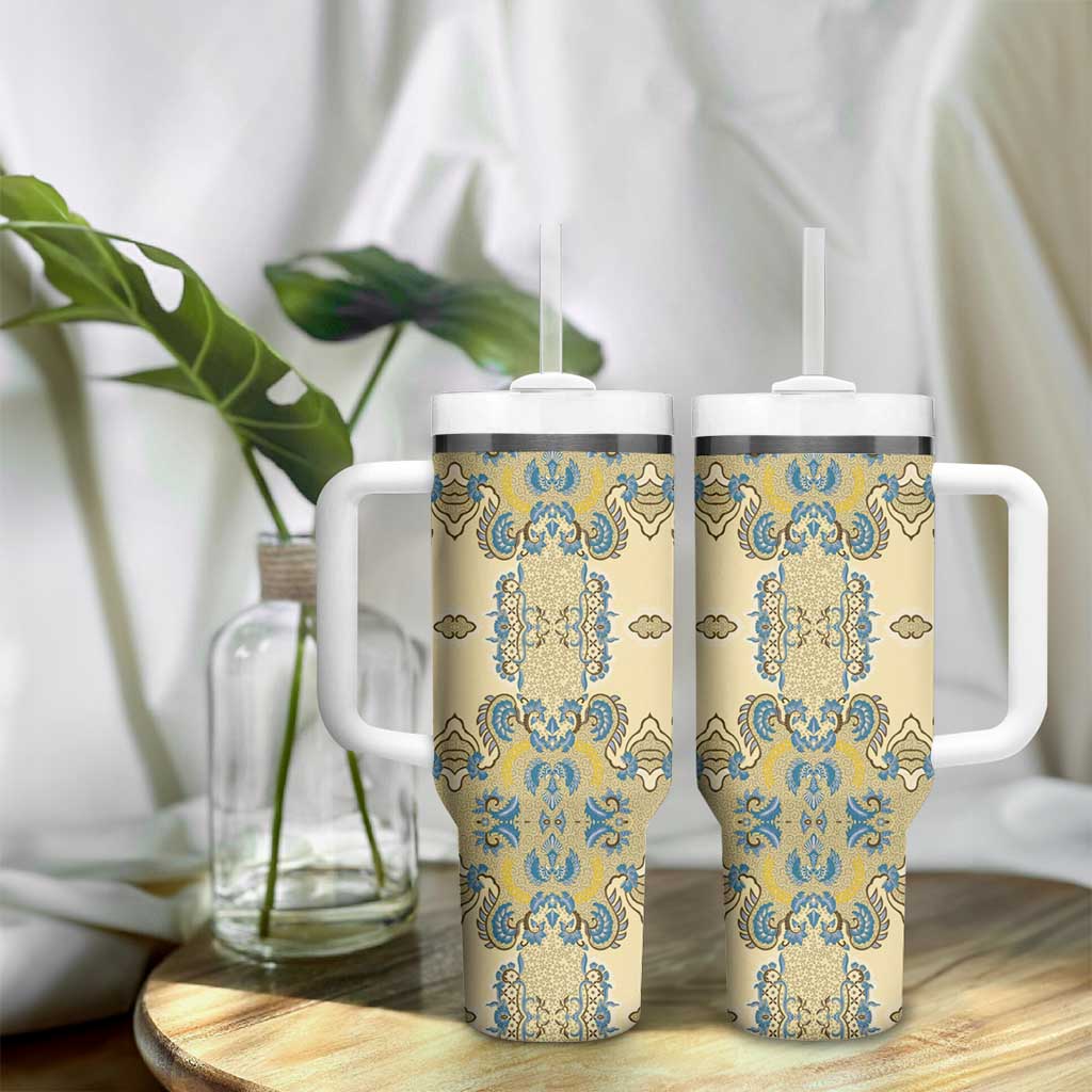 Madiba Nelson Mandela Batik Tumbler With Handle Yellow Blue Indonesia Heritage LT15