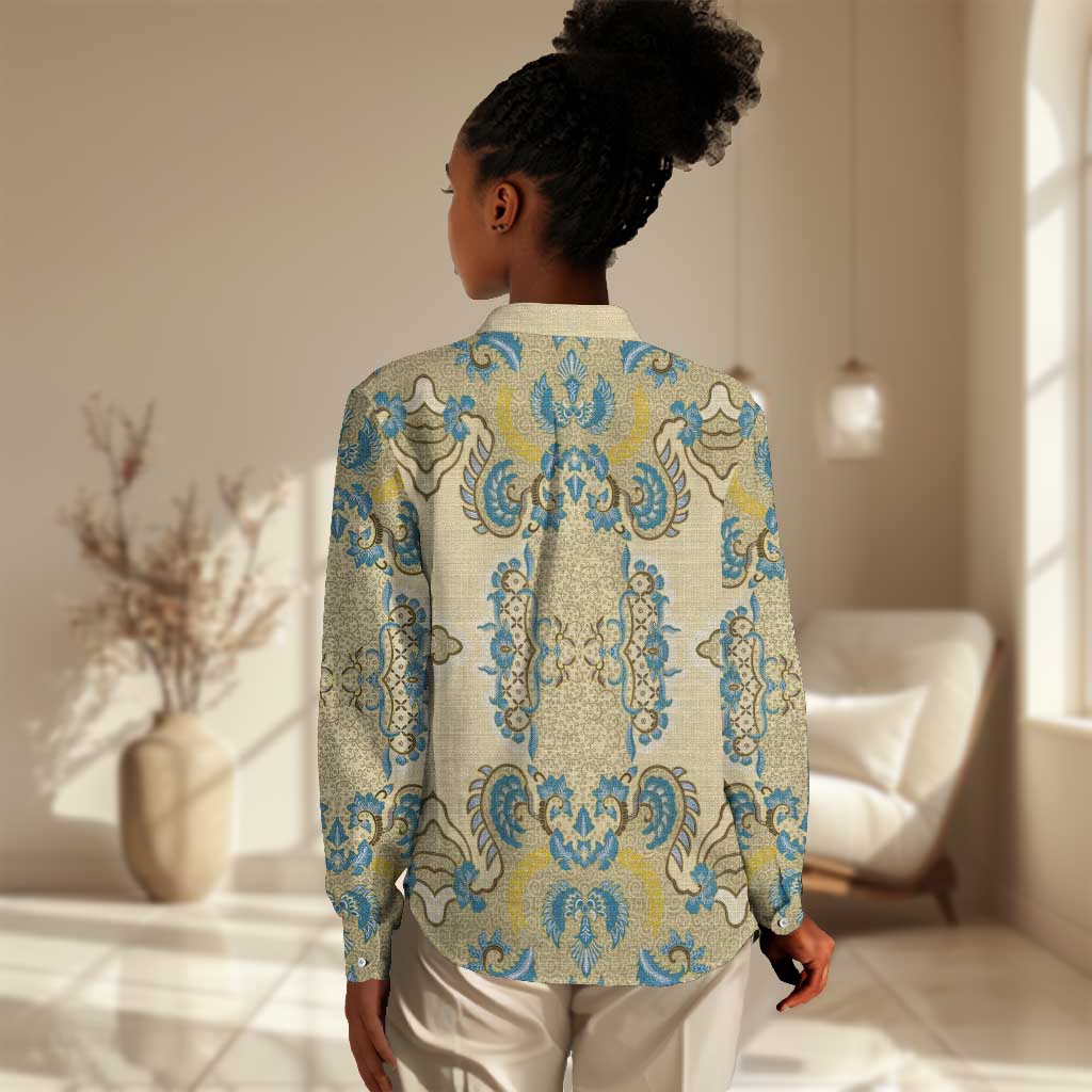 Madiba Nelson Mandela Batik Women Casual Shirt Yellow Blue Indonesia Heritage - African Pride