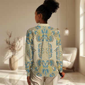 Madiba Nelson Mandela Batik Women Casual Shirt Yellow Blue Indonesia Heritage - African Pride
