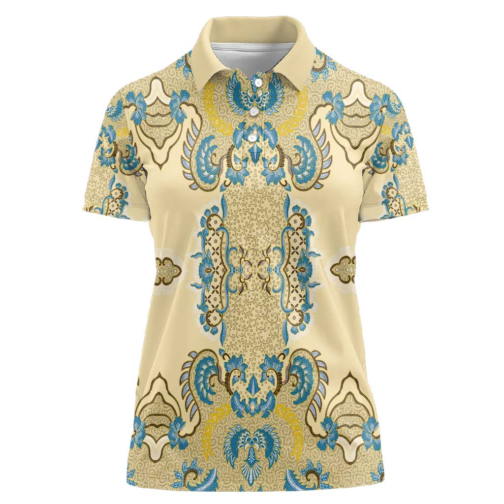 Madiba Nelson Mandela Batik Women Polo Shirt Yellow Blue Indonesia Heritage - African Pride