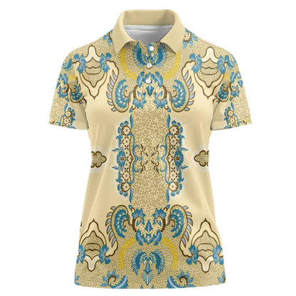 Madiba Nelson Mandela Batik Women Polo Shirt Yellow Blue Indonesia Heritage - African Pride