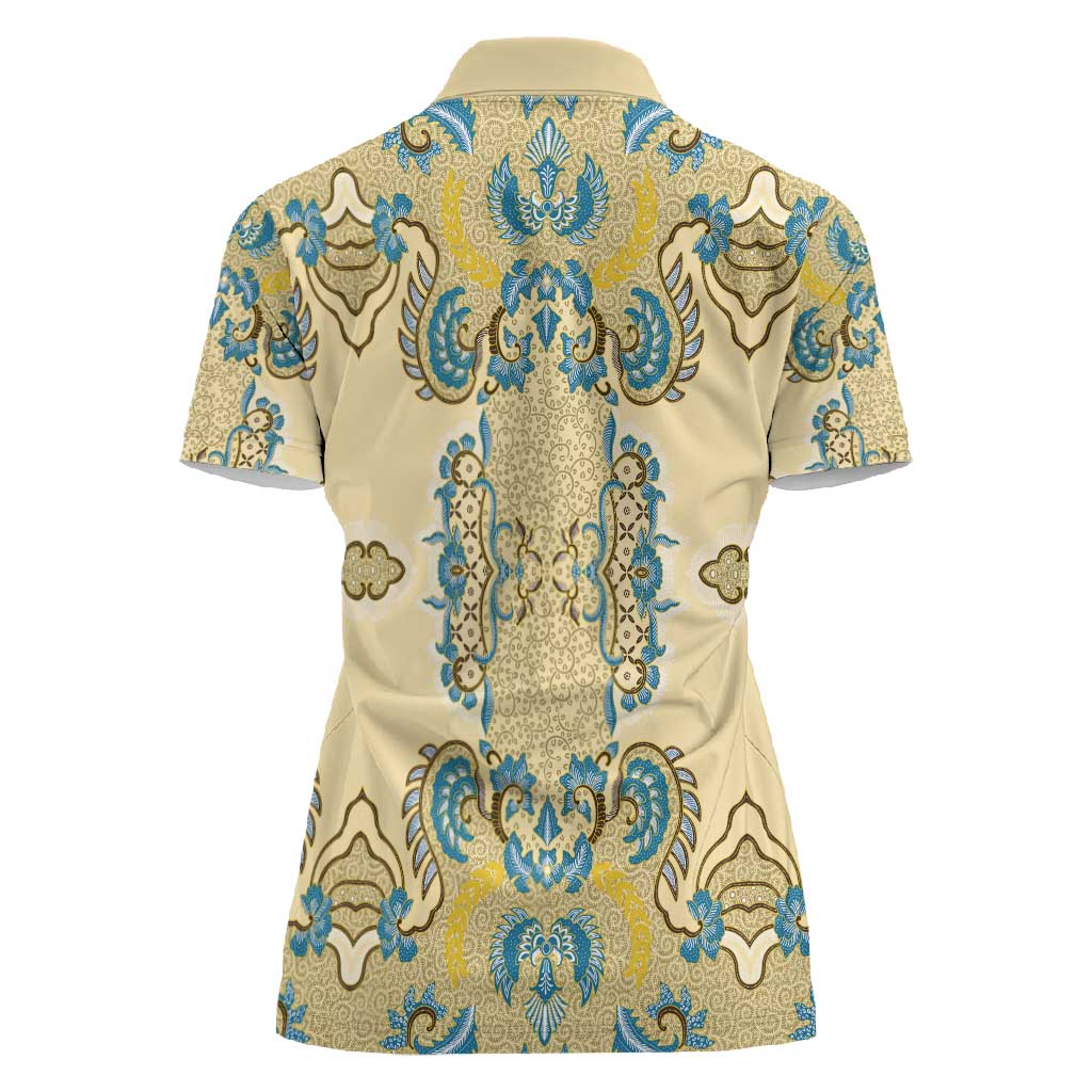 Madiba Nelson Mandela Batik Women Polo Shirt Yellow Blue Indonesia Heritage - African Pride