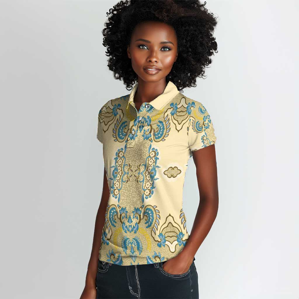 Madiba Nelson Mandela Batik Women Polo Shirt Yellow Blue Indonesia Heritage - African Pride