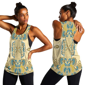 Madiba Nelson Mandela Batik Women Racerback Tank Yellow Blue Indonesia Heritage - African Pride