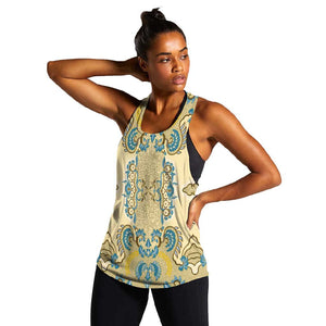 Madiba Nelson Mandela Batik Women Racerback Tank Yellow Blue Indonesia Heritage - African Pride