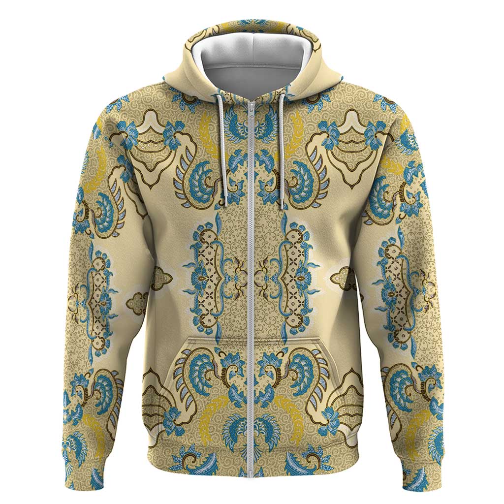 Madiba Nelson Mandela Batik Zip Hoodie Yellow Blue Indonesia Heritage - African Pride