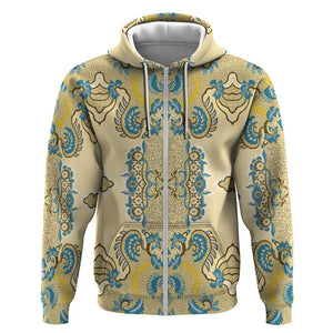 Madiba Nelson Mandela Batik Zip Hoodie Yellow Blue Indonesia Heritage - African Pride