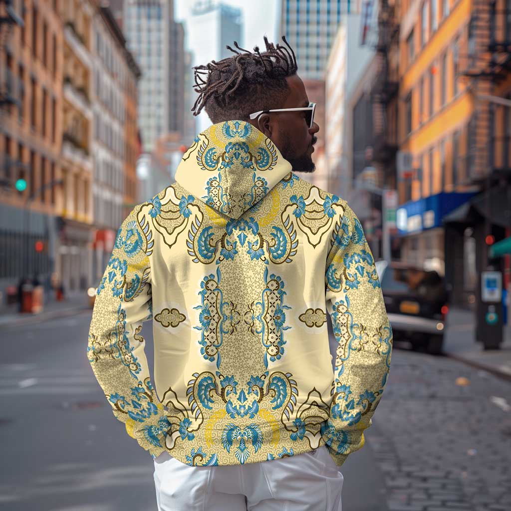 Madiba Nelson Mandela Batik Zip Hoodie Yellow Blue Indonesia Heritage - African Pride