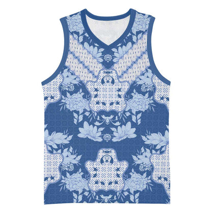 Indonesia Javanese Batik Nelson Mandela Madiba Blue Basketball Jersey - African Pride