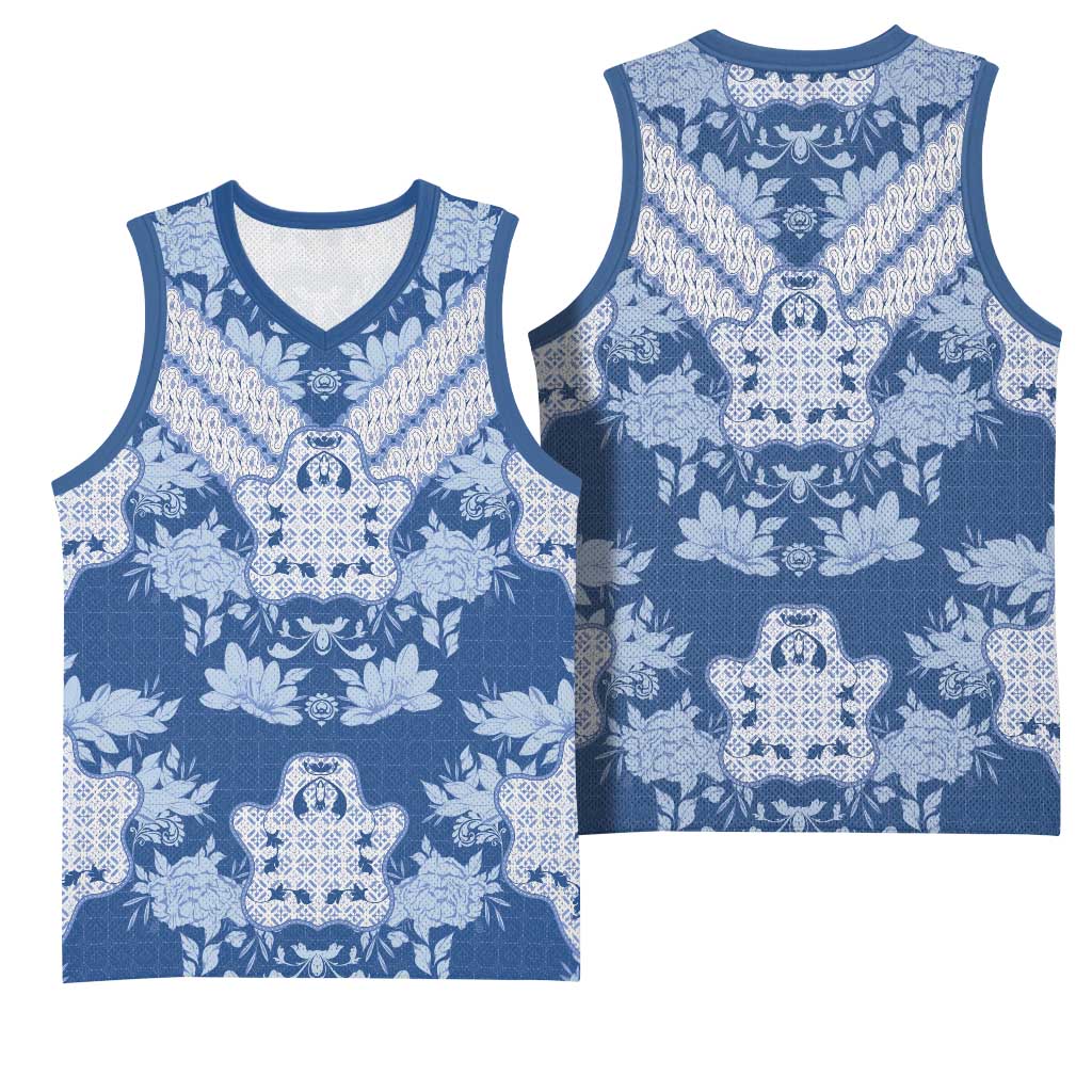 Indonesia Javanese Batik Nelson Mandela Madiba Blue Basketball Jersey - African Pride
