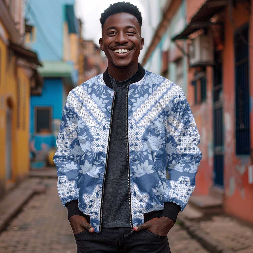 Indonesia Javanese Batik Nelson Mandela Madiba Blue Bomber Jacket - African Pride