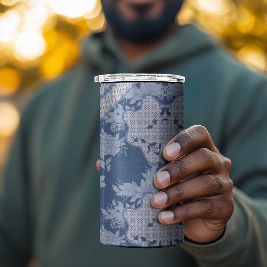 Indonesia Javanese Batik Nelson Mandela Madiba Blue 4 in 1 Can Cooler Tumbler LT15