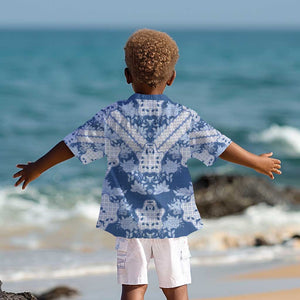 Indonesia Javanese Batik Nelson Mandela Madiba Blue Kid Hawaiian Shirt - African Pride