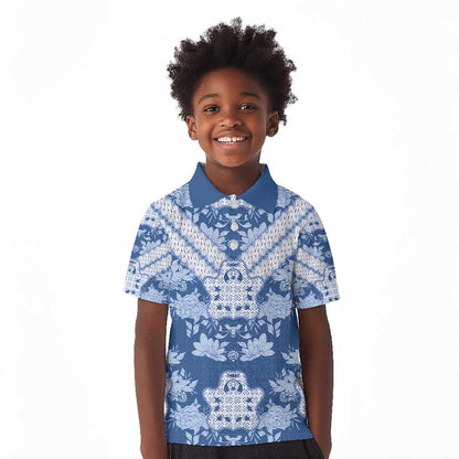 Indonesia Javanese Batik Nelson Mandela Madiba Blue Kid Polo Shirt - African Pride