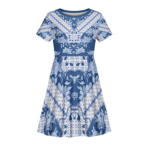 Indonesia Javanese Batik Nelson Mandela Madiba Blue Kid Short Sleeve Dress - African Pride