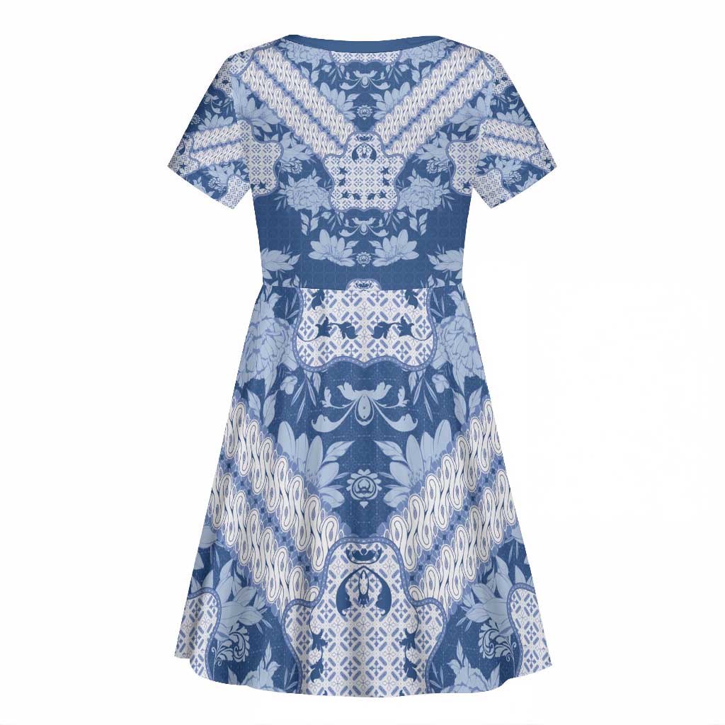 Indonesia Javanese Batik Nelson Mandela Madiba Blue Kid Short Sleeve Dress - African Pride