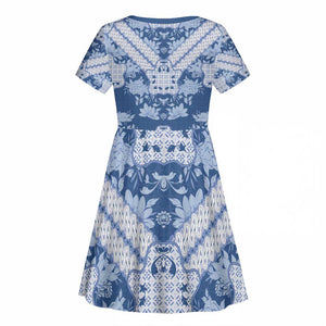 Indonesia Javanese Batik Nelson Mandela Madiba Blue Kid Short Sleeve Dress - African Pride