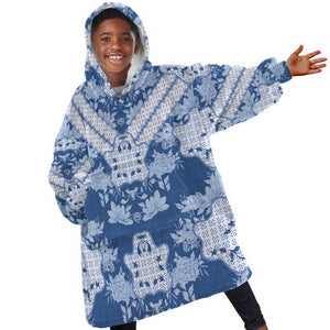 Indonesia Javanese Batik Nelson Mandela Madiba Blue Kid Wearable Blanket Hoodie - African Pride