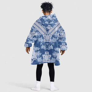 Indonesia Javanese Batik Nelson Mandela Madiba Blue Kid Wearable Blanket Hoodie - African Pride
