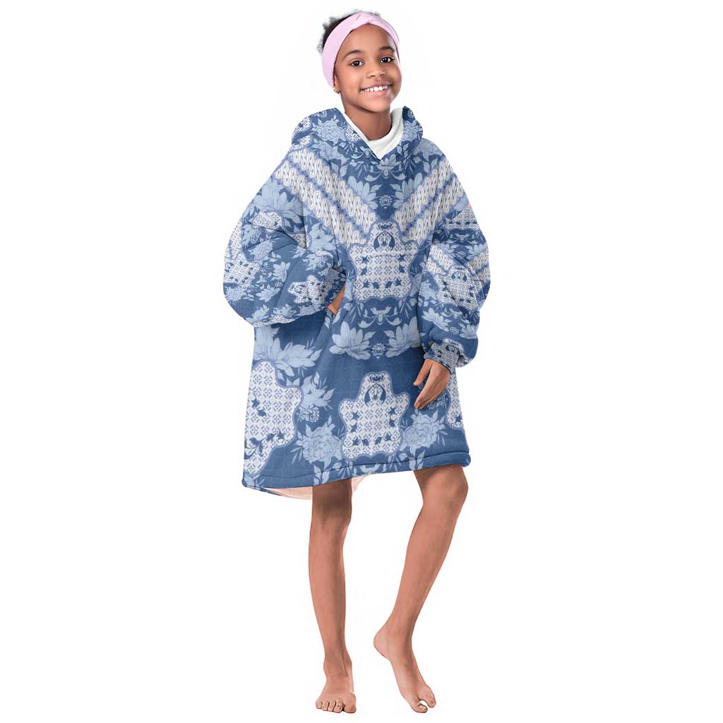 Indonesia Javanese Batik Nelson Mandela Madiba Blue Kid Wearable Blanket Hoodie - African Pride