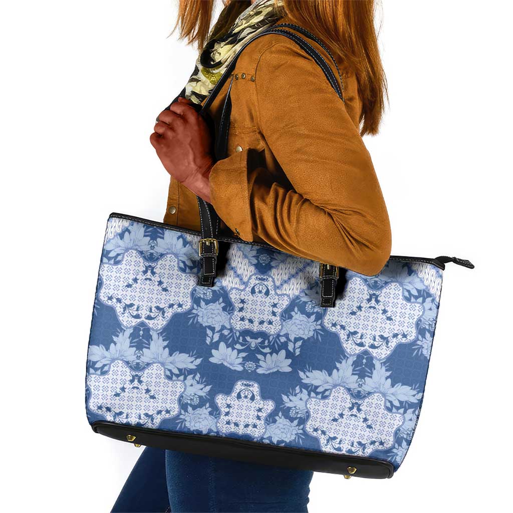 Indonesia Javanese Batik Nelson Mandela Madiba Blue Leather Tote Bag - African Pride
