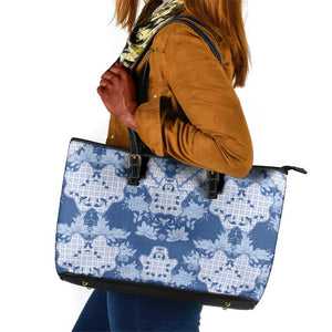 Indonesia Javanese Batik Nelson Mandela Madiba Blue Leather Tote Bag - African Pride