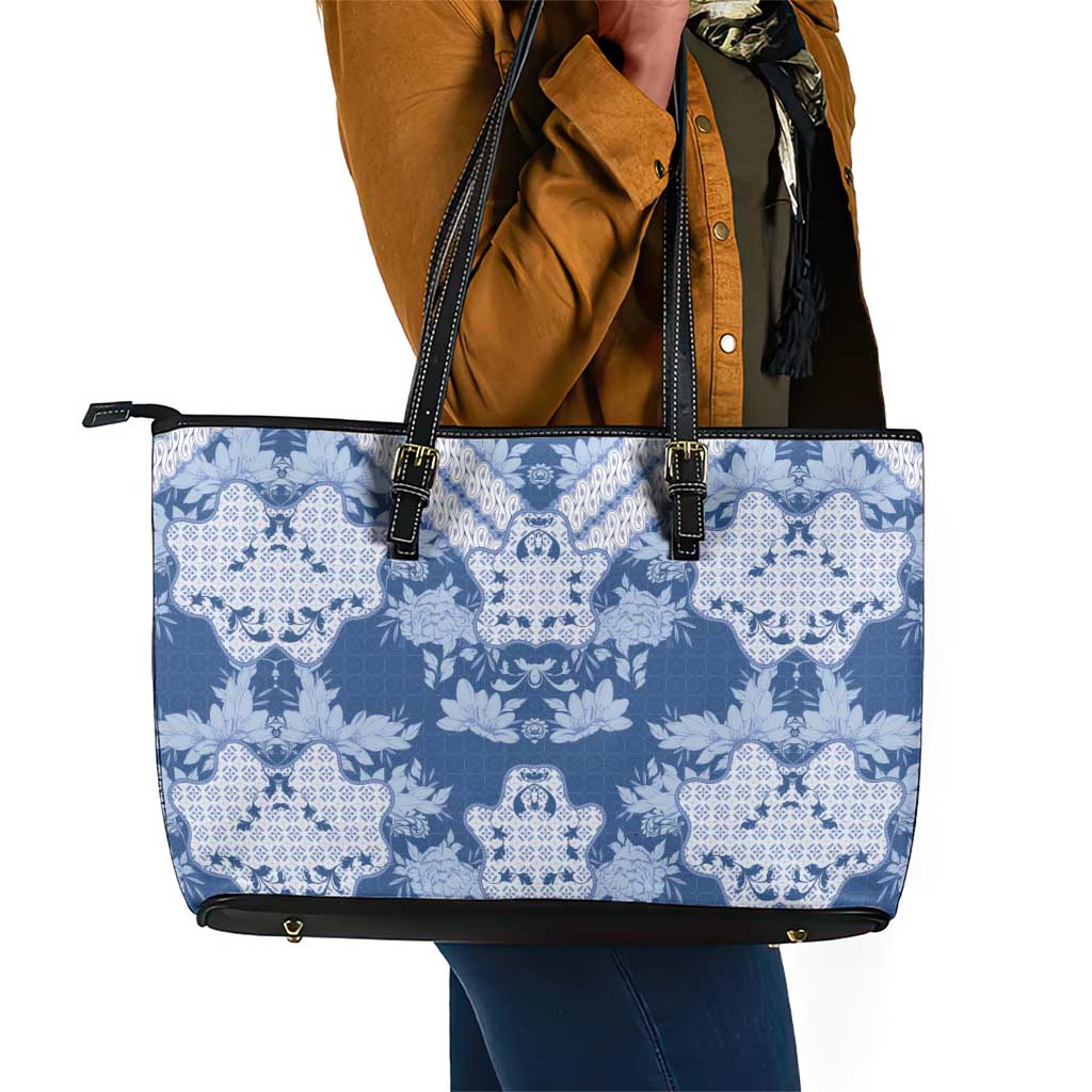 Indonesia Javanese Batik Nelson Mandela Madiba Blue Leather Tote Bag - African Pride