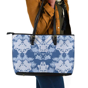 Indonesia Javanese Batik Nelson Mandela Madiba Blue Leather Tote Bag - African Pride