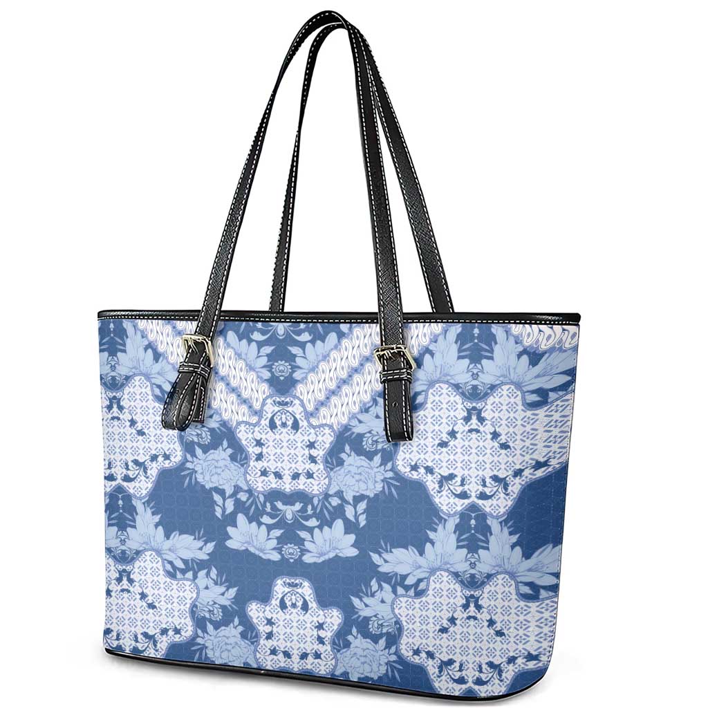 Indonesia Javanese Batik Nelson Mandela Madiba Blue Leather Tote Bag - African Pride