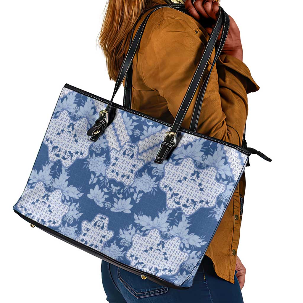 Indonesia Javanese Batik Nelson Mandela Madiba Blue Leather Tote Bag - African Pride