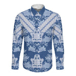 Indonesia Javanese Batik Nelson Mandela Madiba Blue Long Sleeve Button Shirt - African Pride