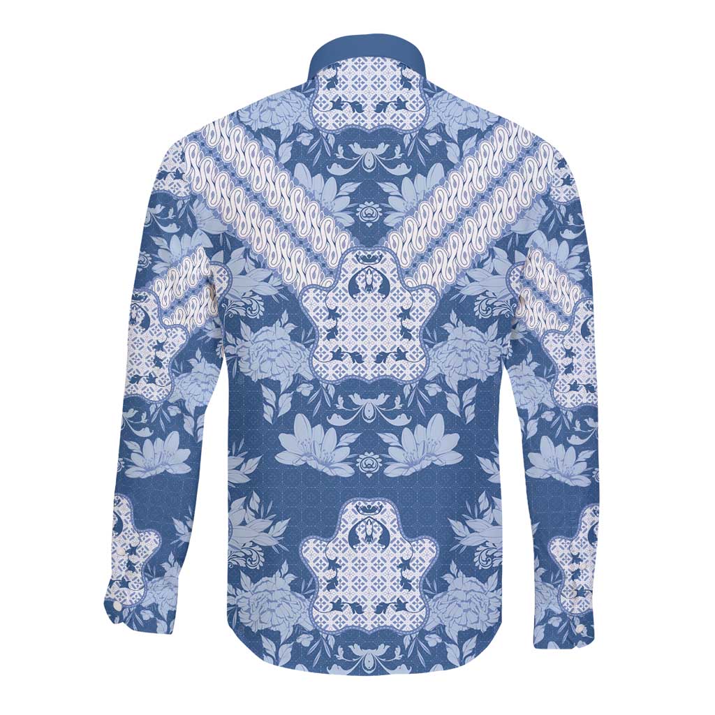 Indonesia Javanese Batik Nelson Mandela Madiba Blue Long Sleeve Button Shirt - African Pride