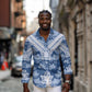 Indonesia Javanese Batik Nelson Mandela Madiba Blue Long Sleeve Button Shirt - African Pride