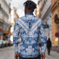 Indonesia Javanese Batik Nelson Mandela Madiba Blue Long Sleeve Button Shirt - African Pride
