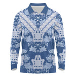 Indonesia Javanese Batik Nelson Mandela Madiba Blue Long Sleeve Polo Shirt - African Pride