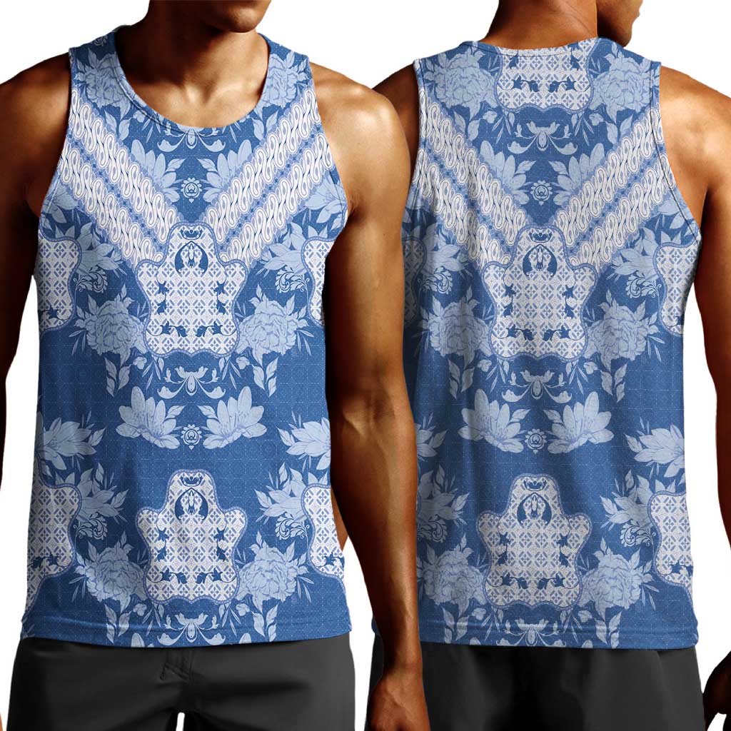 Indonesia Javanese Batik Nelson Mandela Madiba Blue Men Tank Top - African Pride