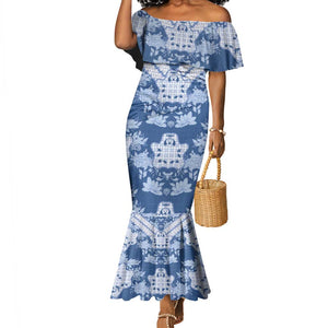 Indonesia Javanese Batik Nelson Mandela Madiba Blue Mermaid Dress - African Pride