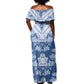 Indonesia Javanese Batik Nelson Mandela Madiba Blue Off Shoulder Maxi Dress - African Pride