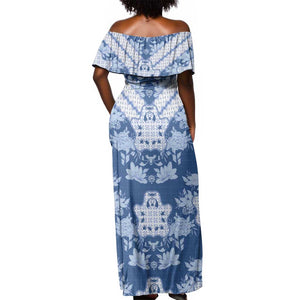 Indonesia Javanese Batik Nelson Mandela Madiba Blue Off Shoulder Maxi Dress - African Pride