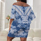 Indonesia Javanese Batik Nelson Mandela Madiba Blue Off Shoulder Short Dress - African Pride