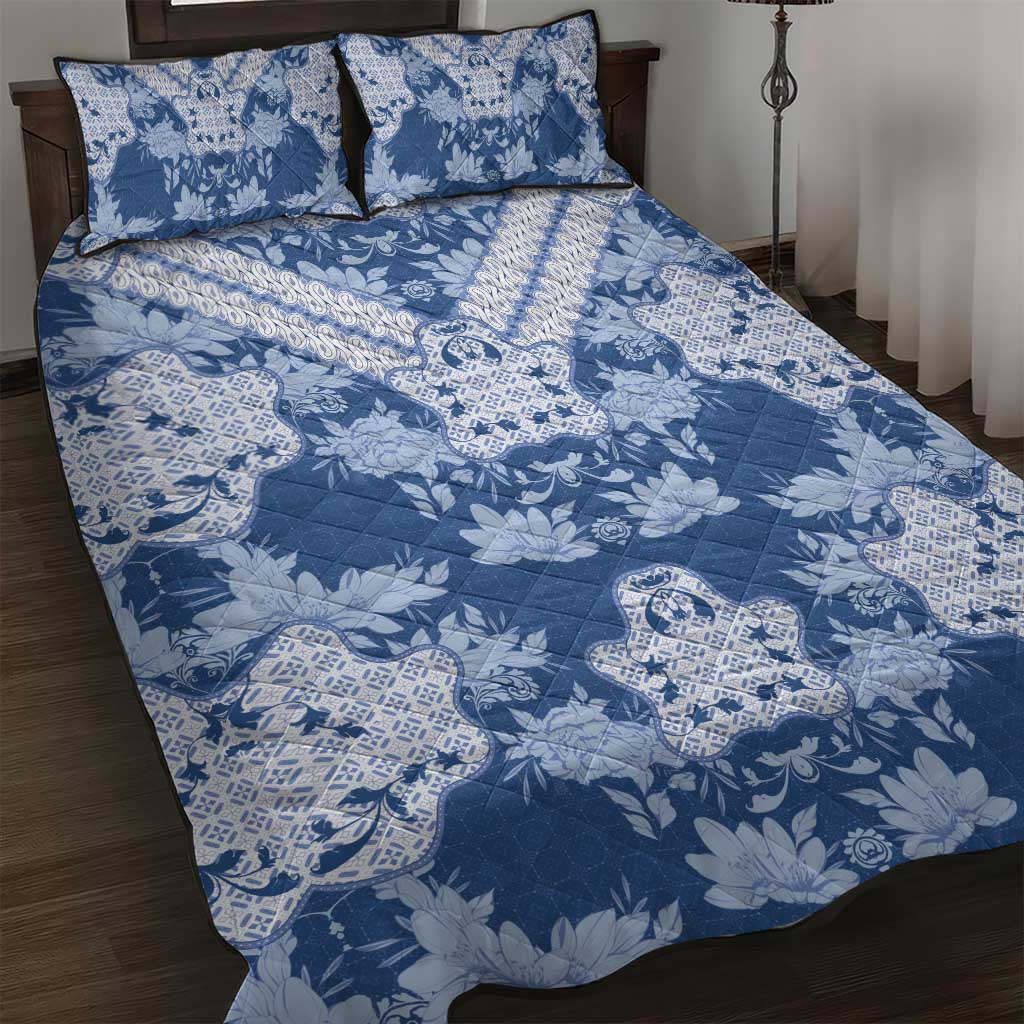 Indonesia Javanese Batik Nelson Mandela Madiba Blue Quilt Bed Set - African Pride