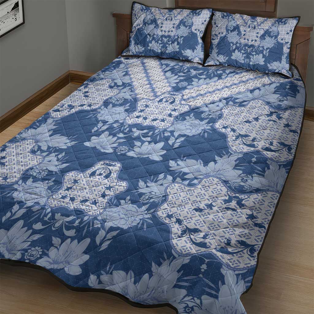 Indonesia Javanese Batik Nelson Mandela Madiba Blue Quilt Bed Set - African Pride