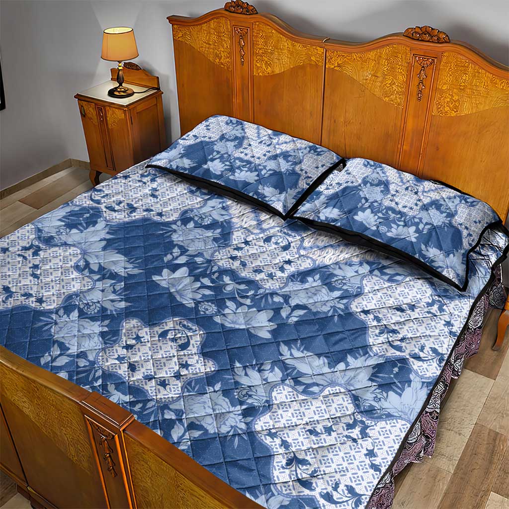Indonesia Javanese Batik Nelson Mandela Madiba Blue Quilt Bed Set - African Pride